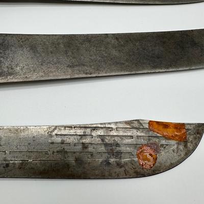 Vintage Butcher & Kitchen Knife Lot – Ontario True-Edge, Lenox Saw Steel, Wood Handles (6)