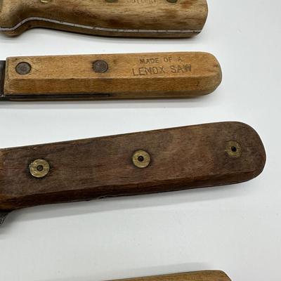 Vintage Butcher & Kitchen Knife Lot – Ontario True-Edge, Lenox Saw Steel, Wood Handles (6)