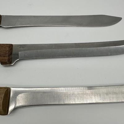 Vintage Butcher & Kitchen Knife Lot – Ontario True-Edge, Lenox Saw Steel, Wood Handles (6)