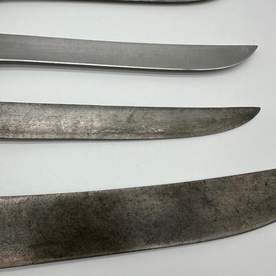 Vintage Butcher & Kitchen Knife Lot – Ontario True-Edge, Lenox Saw Steel, Wood Handles (6)