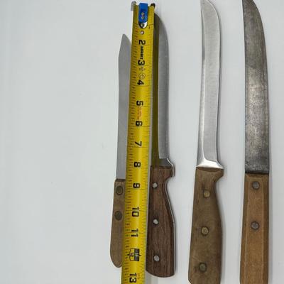 Vintage Butcher & Kitchen Knife Lot – Ontario True-Edge, Lenox Saw Steel, Wood Handles (6)