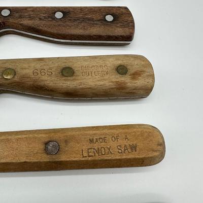 Vintage Butcher & Kitchen Knife Lot – Ontario True-Edge, Lenox Saw Steel, Wood Handles (6)