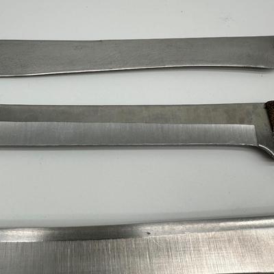 Vintage Butcher & Kitchen Knife Lot – Ontario True-Edge, Lenox Saw Steel, Wood Handles (6)