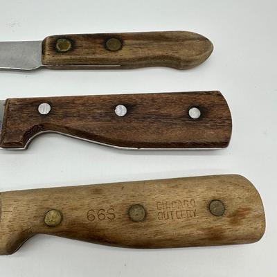 Vintage Butcher & Kitchen Knife Lot – Ontario True-Edge, Lenox Saw Steel, Wood Handles (6)