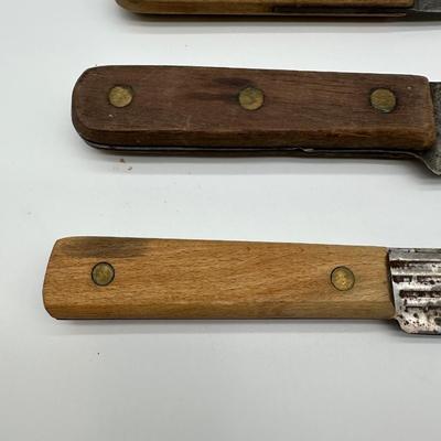 Vintage Butcher & Kitchen Knife Lot – Ontario True-Edge, Lenox Saw Steel, Wood Handles (6)