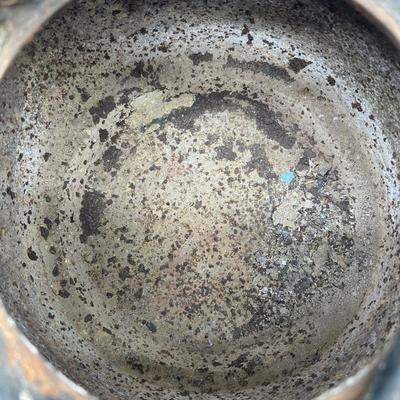 Antique Cast Iron Camp Kettle w/ Wire Bail Handle & Lid – Primitive Fireplace Teapot