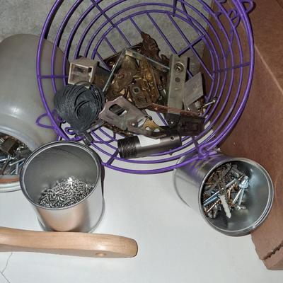 VARIETY OF HARDWARE AND A HAND BROOM