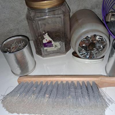 VARIETY OF HARDWARE AND A HAND BROOM