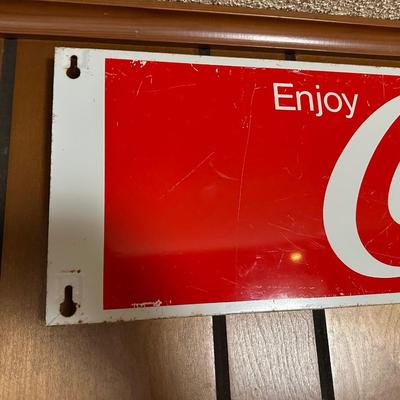 Vintage Coca-Cola “Enjoy Coca-Cola” Metal Sign – Large Horizontal, Original Patina
