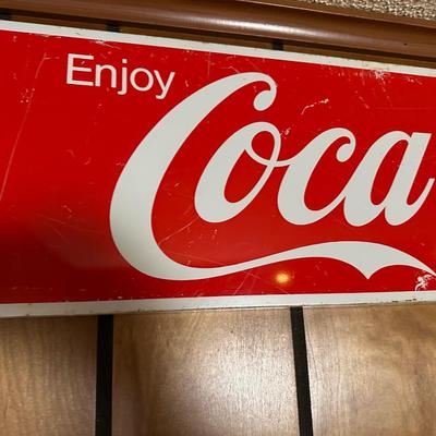 Vintage Coca-Cola “Enjoy Coca-Cola” Metal Sign – Large Horizontal, Original Patina