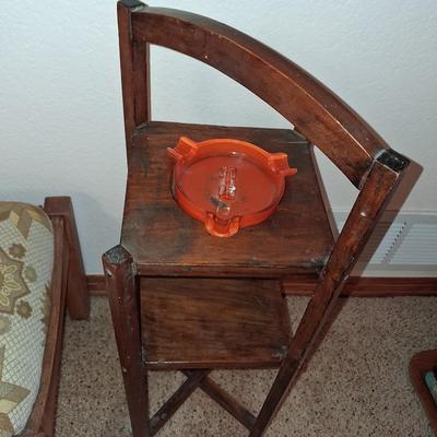 ORANGE GLASS ASHTRAY & STAND PLUS AN OTTOMAN