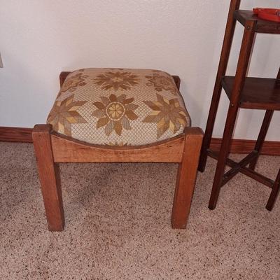 ORANGE GLASS ASHTRAY & STAND PLUS AN OTTOMAN