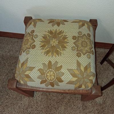 ORANGE GLASS ASHTRAY & STAND PLUS AN OTTOMAN