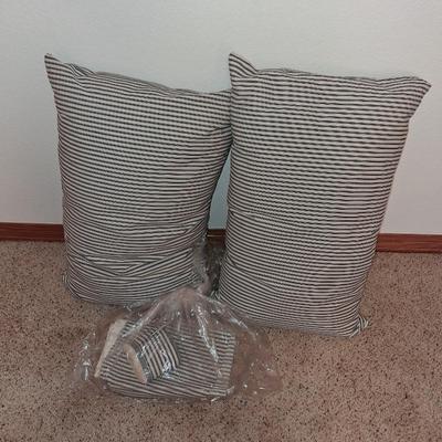 2 NEW DOWN FILLED/FEATHER PILLOWS AND EXTRA MATERIAL