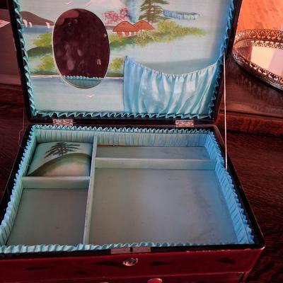 DRESSER MIRROR AND AN ASIAN STYLE JEWELRY BOX