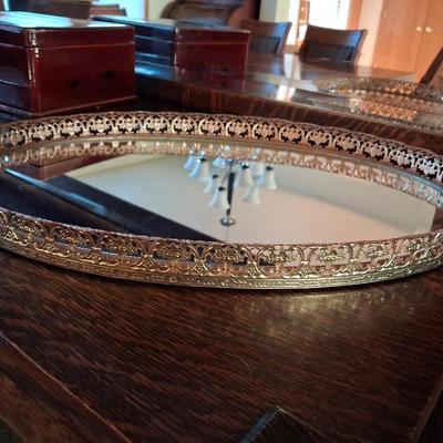 DRESSER MIRROR AND AN ASIAN STYLE JEWELRY BOX