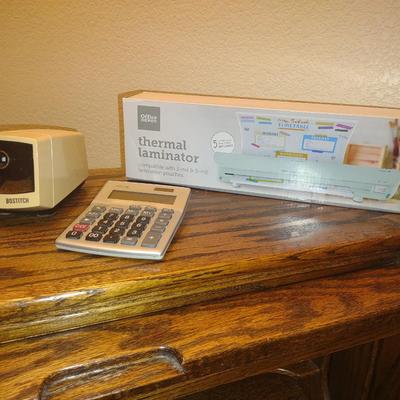 NEW THERMAL LAMINATOR, ELECTRIC PENCIL SHARPENER & TORCHIERE FLOOR LAMP