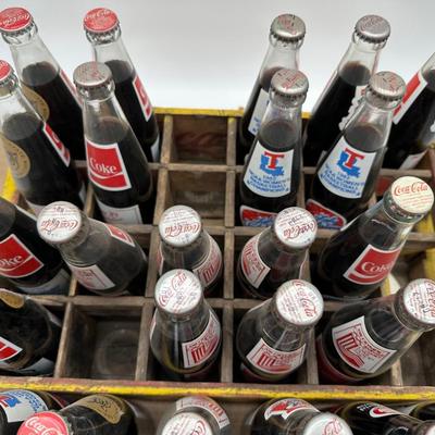 Vintage Coca-Cola Wooden Crate w/ 24 Unopened Commemorative Coke Bottles (Sports & Olympics)