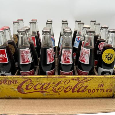 Vintage Coca-Cola Wooden Crate w/ 24 Unopened Commemorative Coke Bottles (Sports & Olympics)