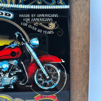 Framed Harley-Davidson “Harleys & Whiskey” Glass Print w/ Wood Frame & Hanger