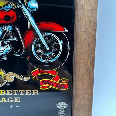 Framed Harley-Davidson “Harleys & Whiskey” Glass Print w/ Wood Frame & Hanger