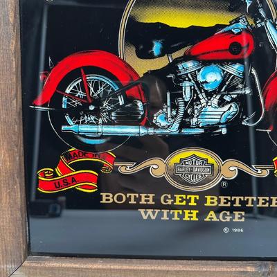 Framed Harley-Davidson “Harleys & Whiskey” Glass Print w/ Wood Frame & Hanger