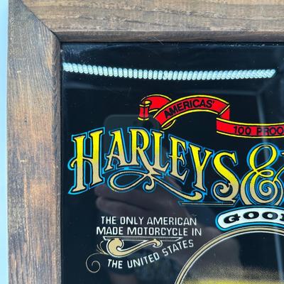 Framed Harley-Davidson “Harleys & Whiskey” Glass Print w/ Wood Frame & Hanger