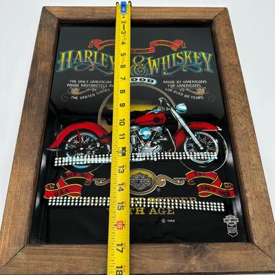 Framed Harley-Davidson “Harleys & Whiskey” Glass Print w/ Wood Frame & Hanger