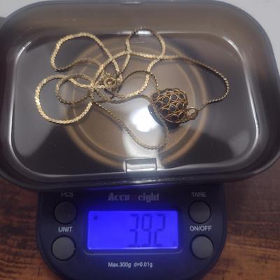 14 Karat Yellow Gold Fancy 'S' Link Necklace with Dual Gemstone Heart Pendant- Approx Total Weight 3.92 Grams (#19)