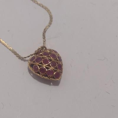 14 Karat Yellow Gold Fancy 'S' Link Necklace with Dual Gemstone Heart Pendant- Approx Total Weight 3.92 Grams (#19)