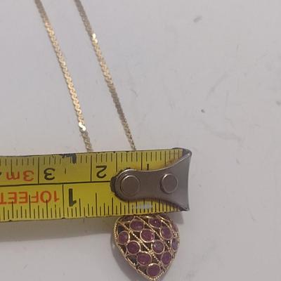 14 Karat Yellow Gold Fancy 'S' Link Necklace with Dual Gemstone Heart Pendant- Approx Total Weight 3.92 Grams (#19)