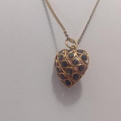 14 Karat Yellow Gold Fancy 'S' Link Necklace with Dual Gemstone Heart Pendant- Approx Total Weight 3.92 Grams (#19)