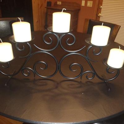 IRON MULTI CANDLE CENTERPIECE AND METAL TREBLE CLEF WALL ACCENT