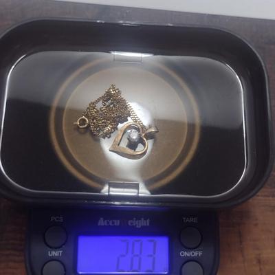 14 Karat Yellow Gold Necklace with Heart Shaped Diamond Pendant- Approx Total Weight 2.83 Grams (#20)