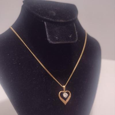 14 Karat Yellow Gold Necklace with Heart Shaped Diamond Pendant- Approx Total Weight 2.83 Grams (#20)