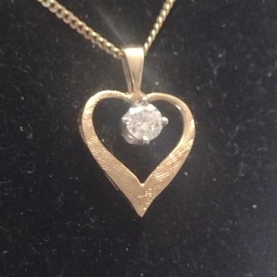14 Karat Yellow Gold Necklace with Heart Shaped Diamond Pendant- Approx Total Weight 2.83 Grams (#20)