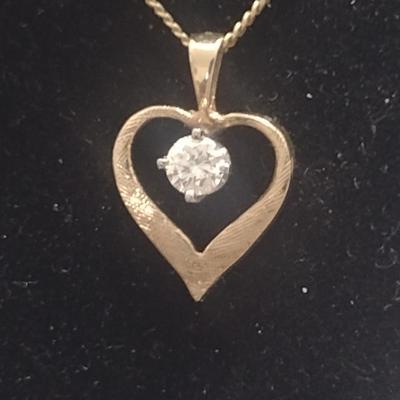 14 Karat Yellow Gold Necklace with Heart Shaped Diamond Pendant- Approx Total Weight 2.83 Grams (#20)
