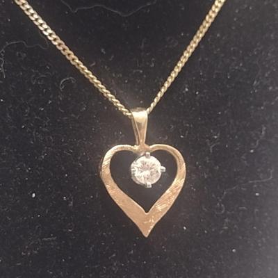 14 Karat Yellow Gold Necklace with Heart Shaped Diamond Pendant- Approx Total Weight 2.83 Grams (#20)