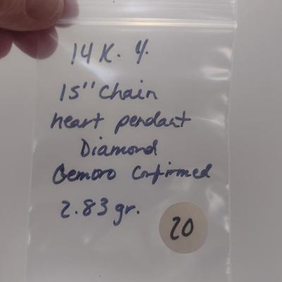 14 Karat Yellow Gold Necklace with Heart Shaped Diamond Pendant- Approx Total Weight 2.83 Grams (#20)