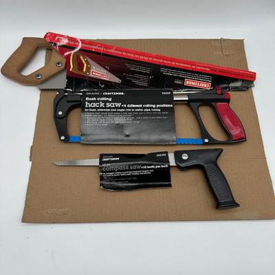 Craftsman Hand Saw Lot (3) – Flush-Cut Hack Saw, Compass Saw & Wood Saw (Vintage Sears)