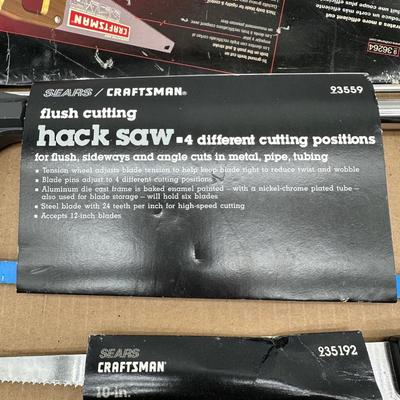 Craftsman Hand Saw Lot (3) – Flush-Cut Hack Saw, Compass Saw & Wood Saw (Vintage Sears)