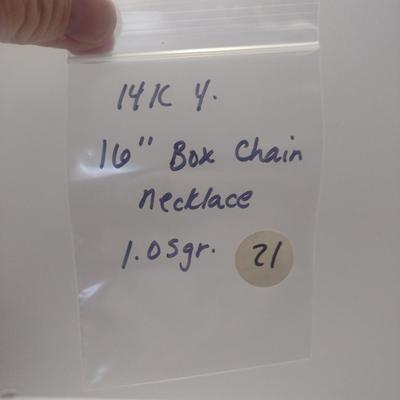 14 Karat Yellow Gold Box Chain Necklace-16" Long- Approx Total Weight 1.05 Grams (#21)