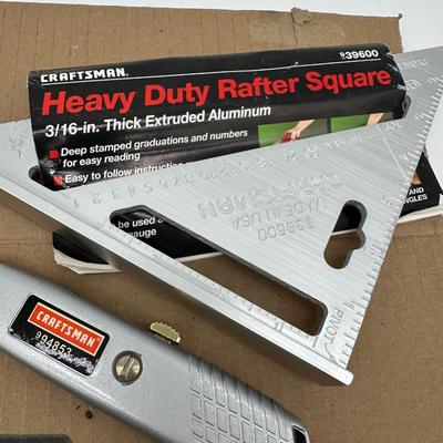 Craftsman Measuring & Layout Tool Lot – Square, Level, Protractor, Tapes & Utility Knife (USA)