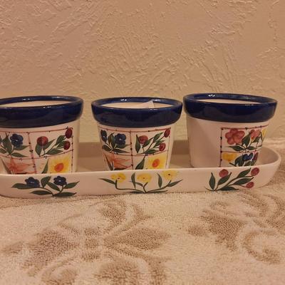 Vintage ACK Trading Los Angeles floral ceramic set 3 planters and tray