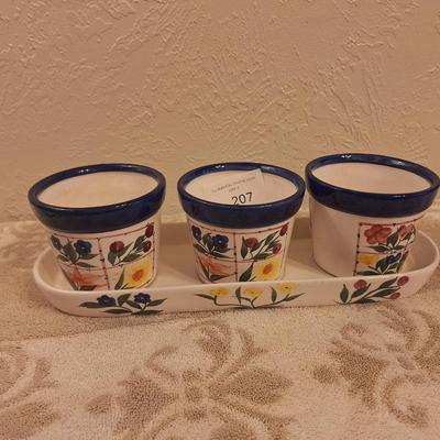 Vintage ACK Trading Los Angeles floral ceramic set 3 planters and tray