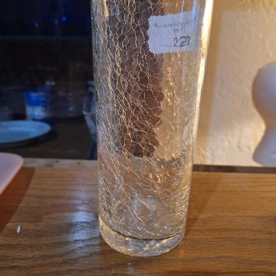 clear crackle glass cylinder vase. 