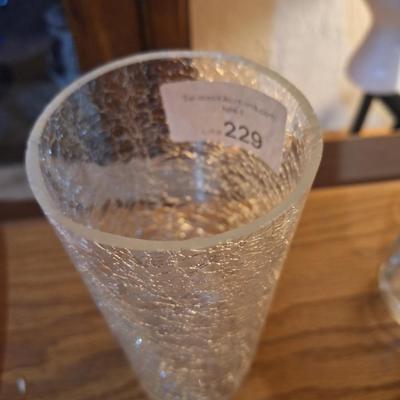  clear crackle glass cylinder vase. 