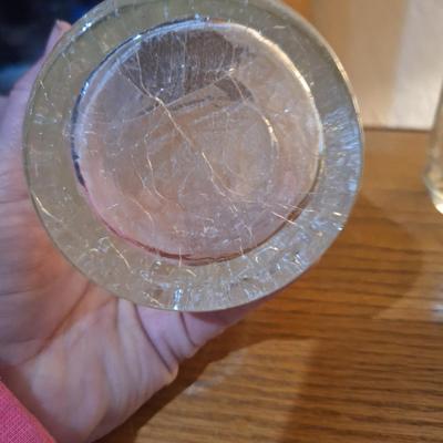  clear crackle glass cylinder vase. 