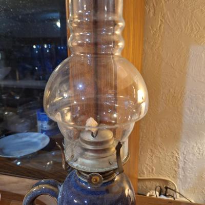 Jack Pott - Drip blue glaze pottery stoneware Oil hurricane lamp