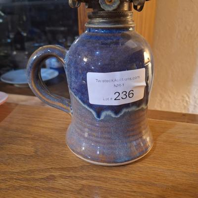 Jack Pott - Drip blue glaze pottery stoneware Oil hurricane lamp